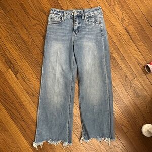 Flying Monkey Light Blue Frayed Hem Wide Leg Jeans